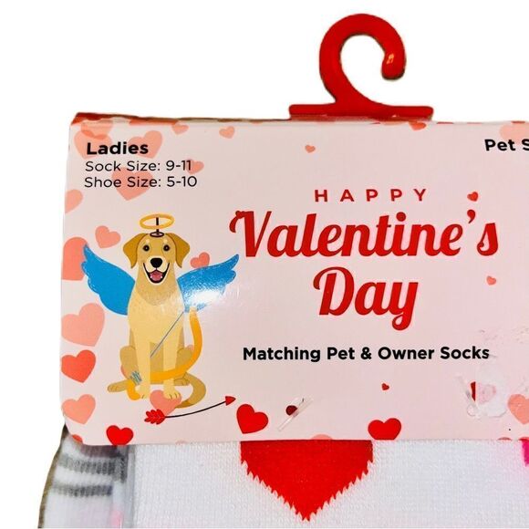 Valentine’s Day Pink & Red Heart Matching Dog & Owner Sock Set for Large Breeds - Picture 6 of 9